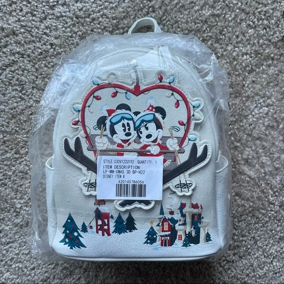 Disney Cream Backpack with Mickey and Minnie Skiing Loungefly Disney Mickey Mouse & Friends Snow Scenes Mini  main image 4